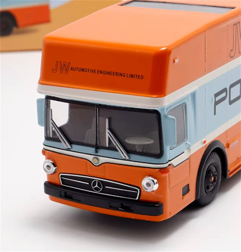 Schuco Mercedes Benz O317 Race Car Transporter Porsche Gulf Orange 1968 1:64 Car Pre-built Model