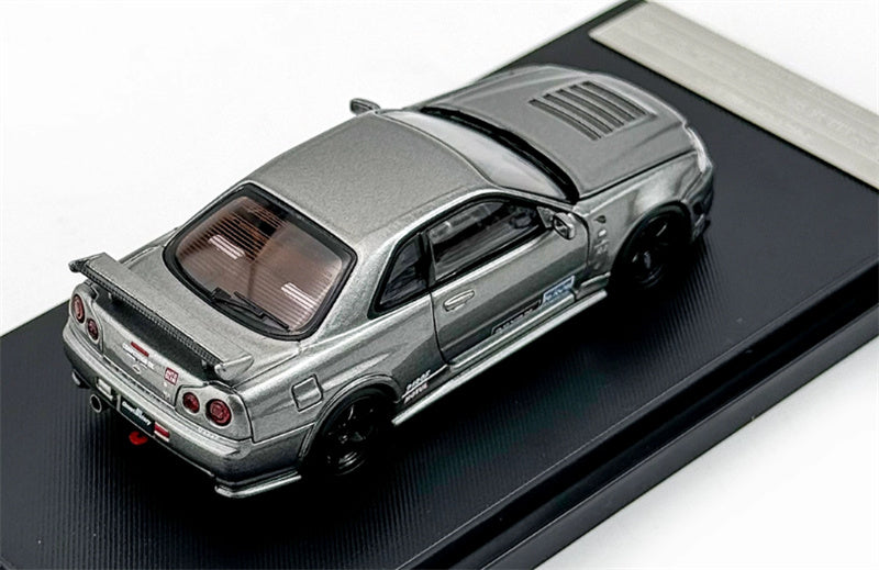 MOTORHELIX NISSAN SKYLINE GT-R R34 (NISMO) CRS VER Metallic Grey w/livery Limited Edition 699PCS ONLY 1:64 Car Pre-built Model view5