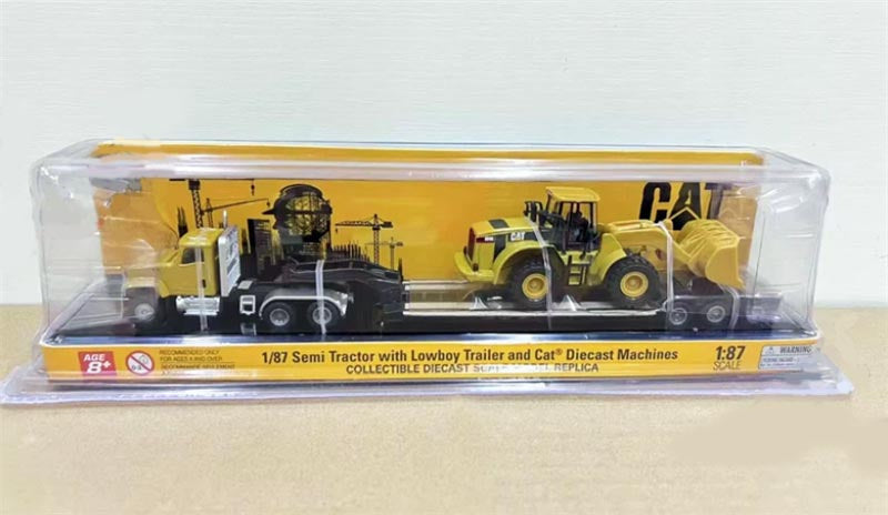 1:87 Cat  Loader w/ Lowboy Trailer Caterpillar Set Yellow Diecast Model