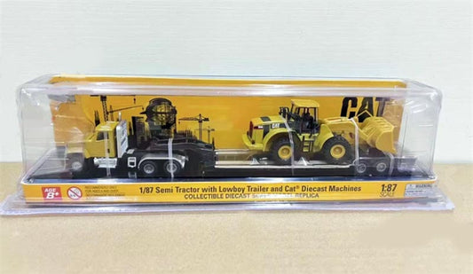 1:87 Cat  Loader w/ Lowboy Trailer Caterpillar Set Yellow Diecast Model