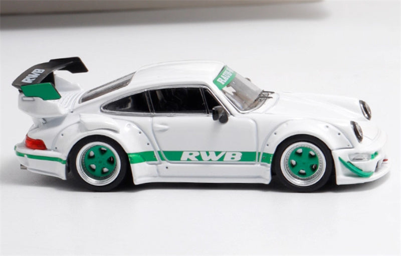 Star Model Porsche RWB 964 GT Tail Wing Edition White - Green Flower AIT Exhibition Edition 1:64 Car Pre-built Model view3