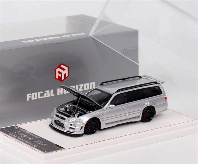Focal Horizon Nissan Stagea R34 Silver Limited Edition 499PCS ONLY 1:64 Car Pre-built Model view8
