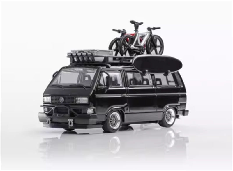 Mortal Model Volkswagen T3 Van Exhibition Edition Black with accessories 1:64 Car Pre-built Airliner Model Display view1