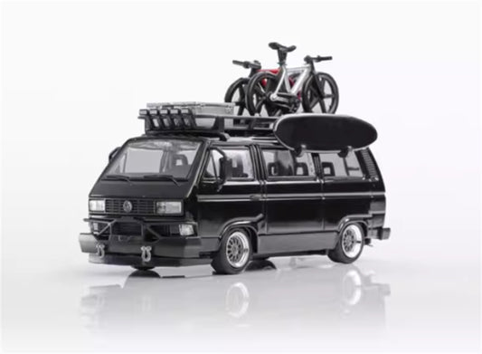 Mortal Model Volkswagen T3 Van Exhibition Edition Black with accessories 1:64 Car Pre-built Airliner Model Display view1