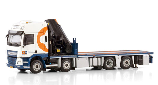 WSI DAF CF SPACE CAB MY2017 RIGED FLAT BED TRUCK WITH PALFINGER PK 65002 SH + JIB 8X2 TAG AXLE De Jong 1:50 Model