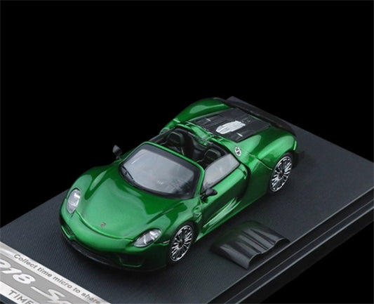 TimeMicro Porsche 918 Spyder Metallic Green Regular Version Limited Edition 999PCS ONLY 1:64 car Pre-built Model view1