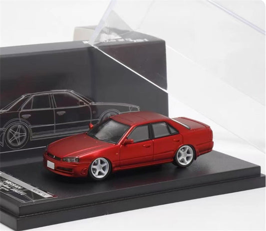 Mortal Nissan GTR ER34 25GT SKYLINE URAS Modified Edition Red Silver Wheel Small Tail Wing Edition Limited Edition 1:64 Car Pre-built Model view1