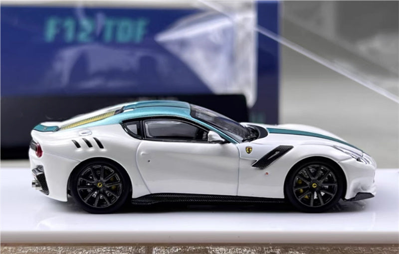 Stance Hunters Ferrari F12 TDF Supercar Limited Edition 499PCS ONLY White - green stripes 1:64 Car Pre-built Model view3