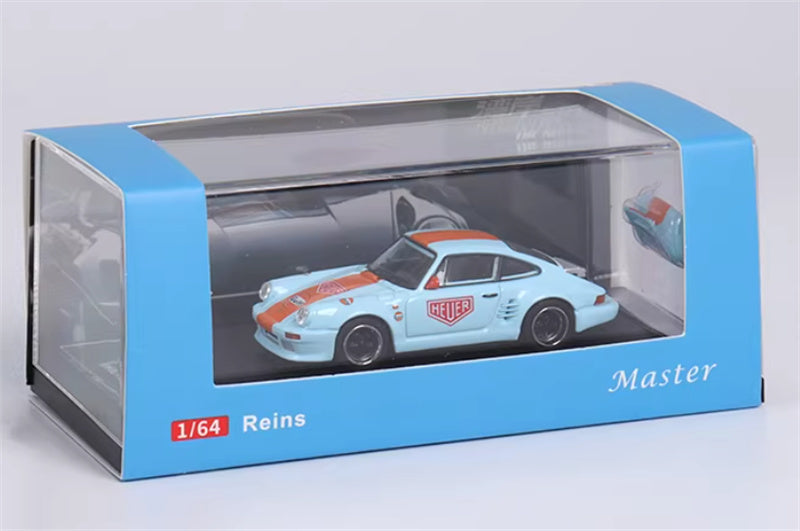Master Porsche 911 930 Turbo Black Bird HEC Exhibition Limited GULF Blue 1:64 Car Pre-built Airliner Model Display view6