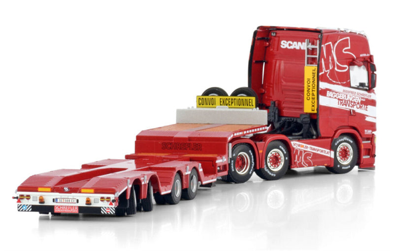 WSI SCANIA S HIGHLINE CS20H 6X2 TWIN STEER SEMI WHEEL WELL LOW LOADER - 4 AXLE Manfred Schrefler 1:50 Model