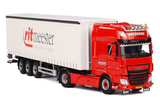 WSI DAF XF 105 SUPER SPACE CAB 4X2 CURTAINSIDE TRAILER - 3 AXLE Bruggers ritmeester 1:50 Truck Pre-built Model