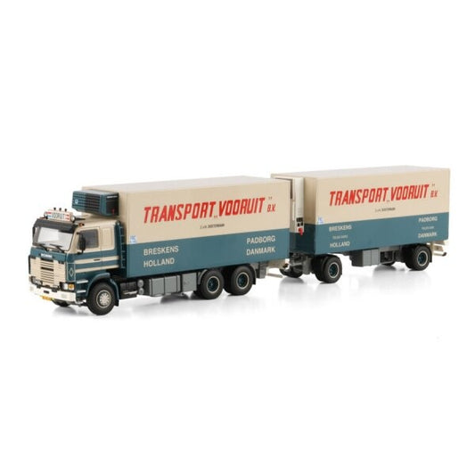 1:50 SCANIA Transport Vooruit 3 Series 6X2 REEFER DRAWBAR TURNTABLE TRAILER 5 AXLE WSI Diecast Model