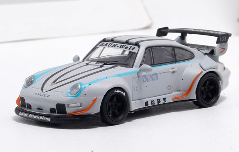 TOP MODELS Porsche RWB 993 Motozolo Battle Grey Limited Edition RAUH - Welt 1:64 Car Pre-built Model view1