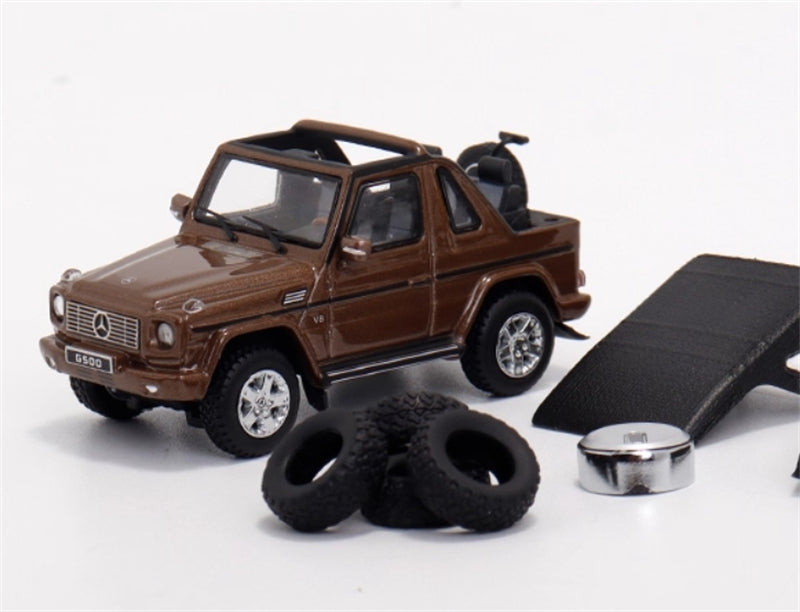 GCD Mercedes benz G500 two-door short-wheelbase convertible off-road with roof comes with 4 tires brown LHD 1:64 Car Pre-built Model view4