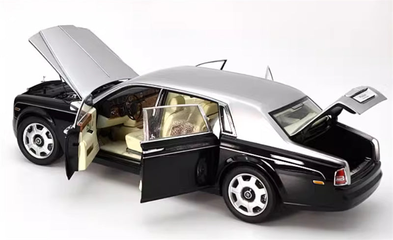 KYOSHO Rolls Royce Phantom Extended Edition Black silver dual color Silver emblem off white interior 1:18 Car Pre-built Model view4