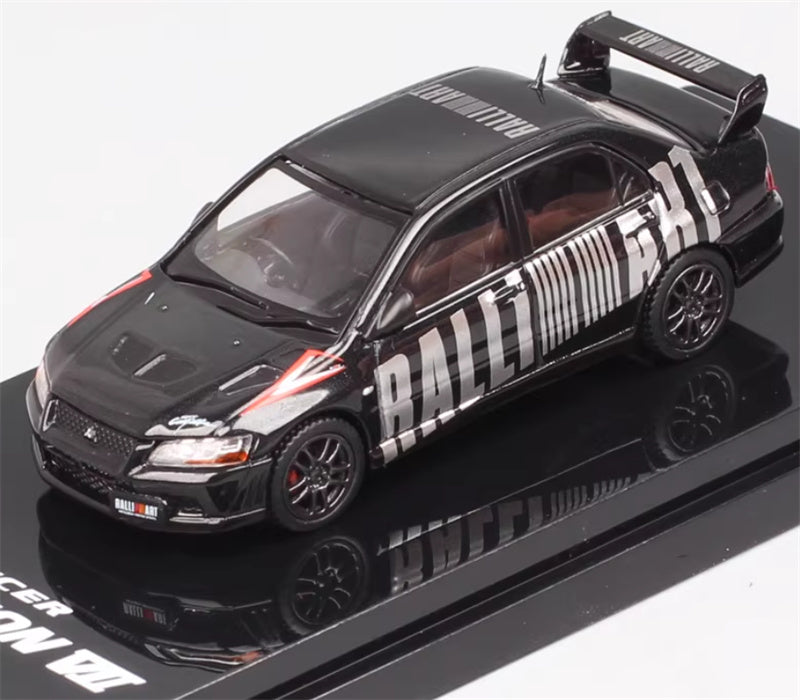 Hobby JAPAN MITSUBISHI LANCER EVOLUTION 7 GSR Black - Black Wheel 1:64 Car Pre-built Model view1