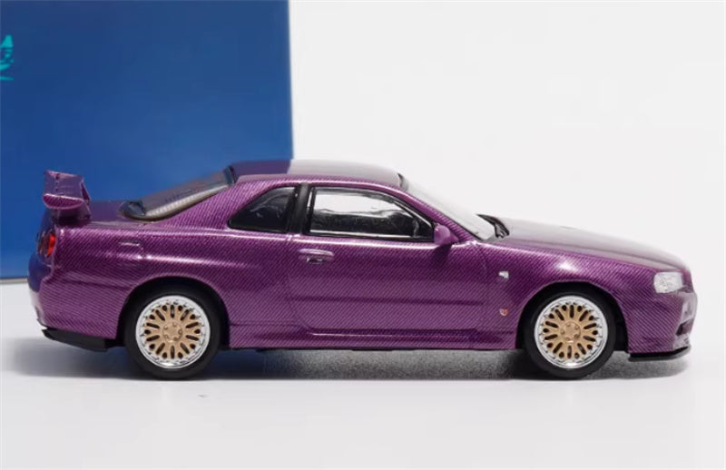 Stance Hunters Nissan Skyline GTR BNR34 V-SPEC-II Purple Carbon BBS Wheel Limited Edition 499PCS ONLY 1:64 Car Pre-built Model view3