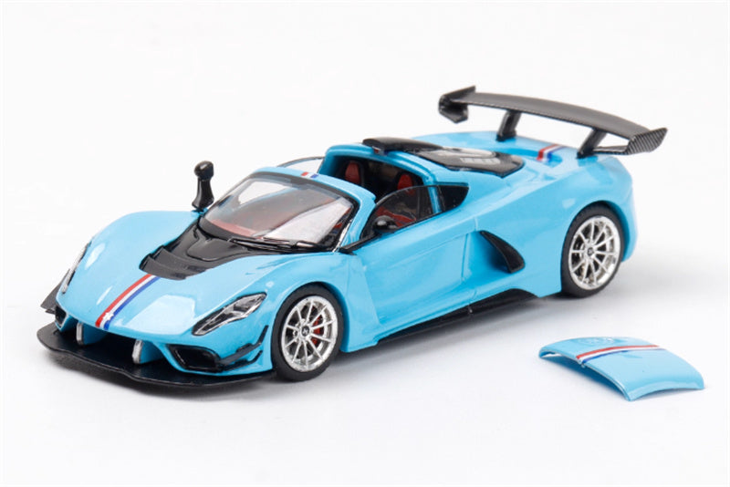 Rhino Model Hennessey Venom F5 Limited Edition 999PCS ONLY Light Blue w/ Figure 23# 1:64 Car Pre-built Model view1