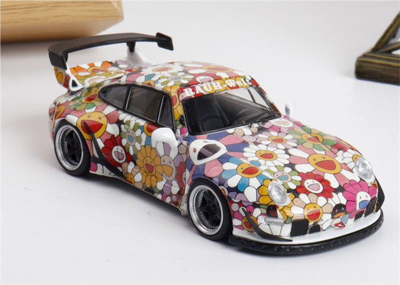 FLAME Porsche RWB 993 Sunflower Night Light Edition Limited Edition 499PCS ONLY RAUH - Welt 1:64 Car Pre-built Model view5