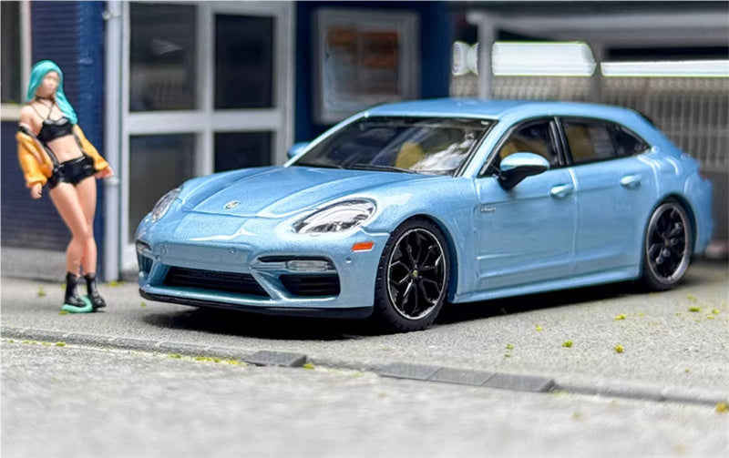 Liberty 64 Porsche Panamera Turbo S ice blue w/ Figure and wheels 1:64 Car Pre-built Airliner Model Display view5