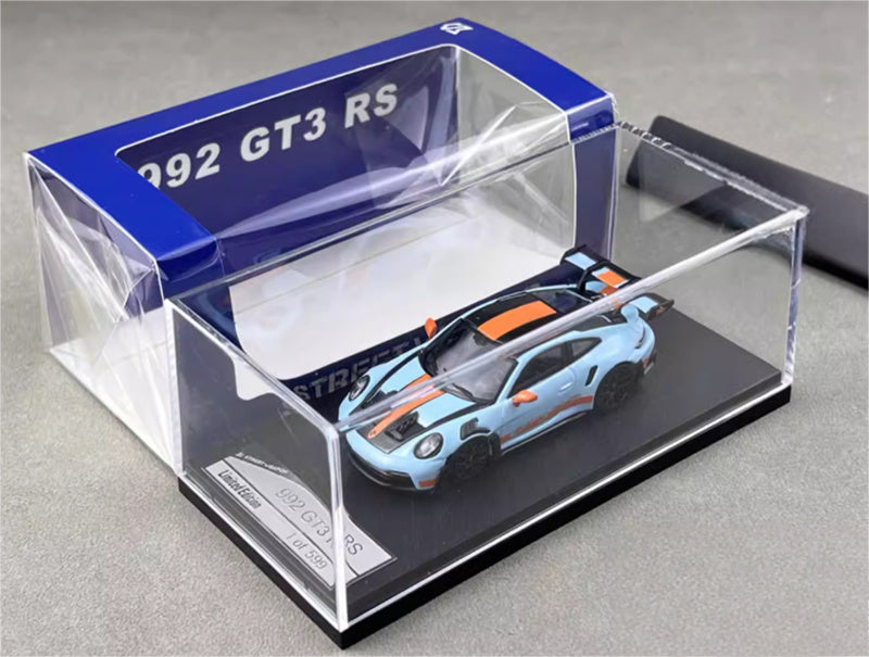 SW Porsche 992 GT3 RS Gulf Black Wheel Carbon Cover Limited Edition 599PCS ONLY 1:64 car Pre-built Model view8
