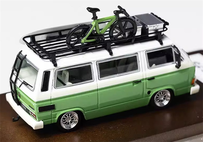 Mortal Volkswagen VW T3 Magway van BBS Lowered Version with accessories GREEN/CREAM Limited Edition 499PCS ONLY 1:64 Car Pre-built Model view6