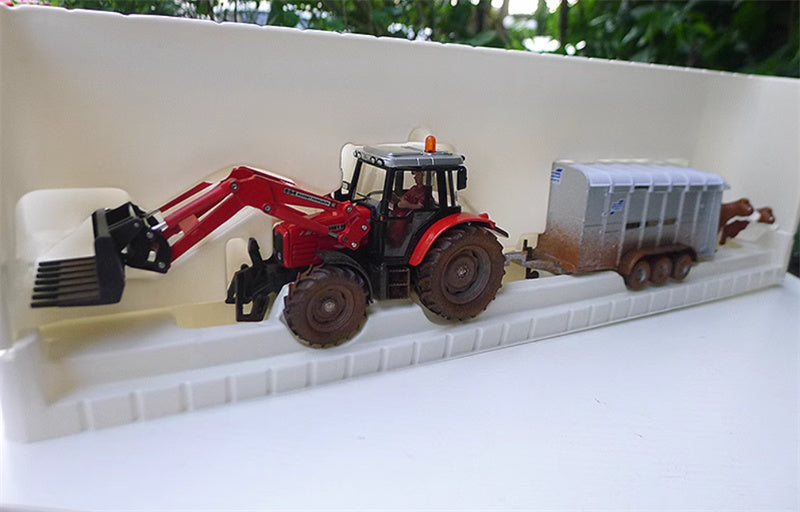FLOZ Massey Ferguson with IWilliams Stock Trailer Old version Red Limited Edition 2000PCS ONLY 1:32 Truck Pre-built Model