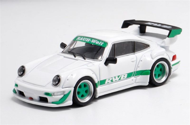 Star Model Porsche RWB 964 GT Tail Wing Edition White - Green Flower AIT Exhibition Edition 1:64 Car Pre-built Model view1