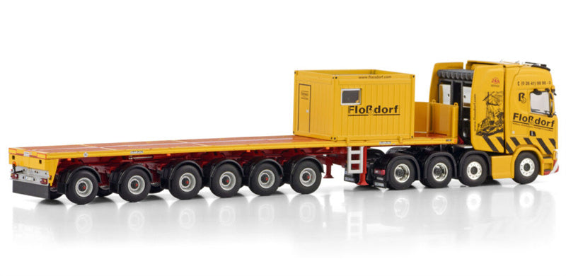 WSI  SCANIA S HIGHLINE CS20H 8X4 BALLAST TRAILER - 6 AXLE + 10FT CONTAINER Flossdorf 1:50 Truck Pre-built Model