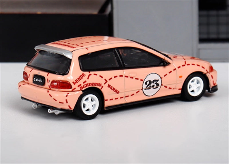 SW Honda Civic EG6 Pink Pig Coating 23# Limited Edition 500PCS ONLY 1:64 Car Pre-built Model view5