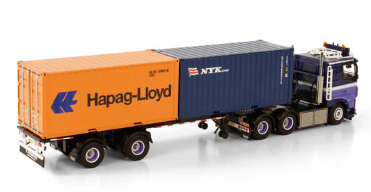 WSI  DAF XF COMFORT CAB MY2017 6X2 TAG AXLE CONTAINER TRAILER CLASSIC + 2X 20FT CONTAINER - 2 AXLE W. Neidhofer Hapag-Lloyd 1:50 Truck Pre-built Model
