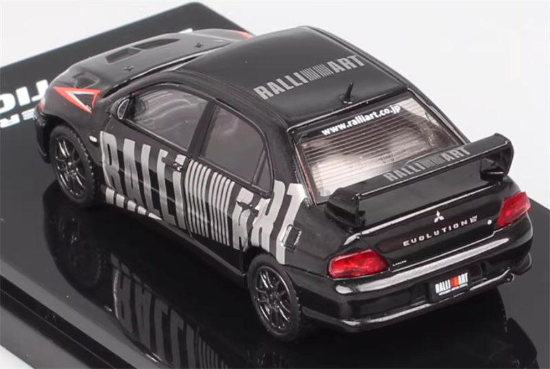 Hobby JAPAN MITSUBISHI LANCER EVOLUTION 7 GSR Black - Black Wheel 1:64 Car Pre-built Model view4