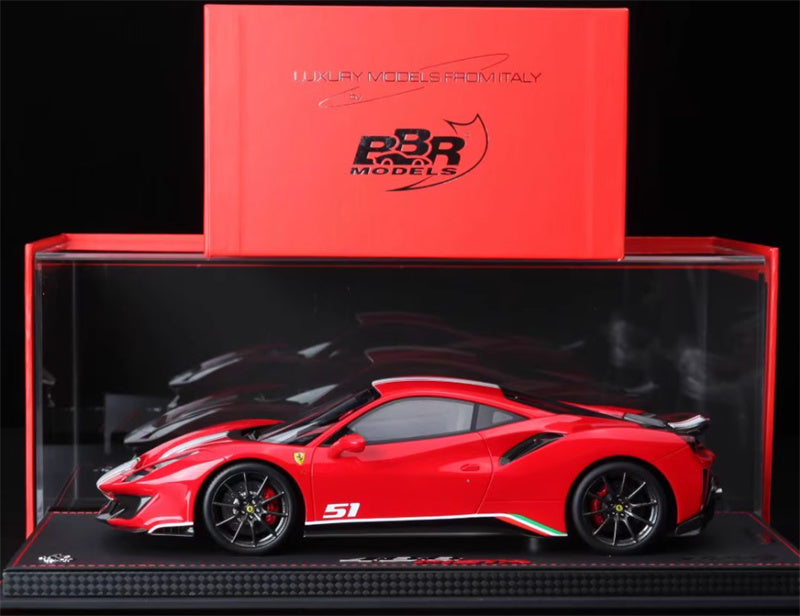 BBR MODELS Ferrari 488 Pista #51 red Black Wheel Red calipers Leather base Limited Edition 30PCS ONLY 1:18 Car Pre-built Model view8