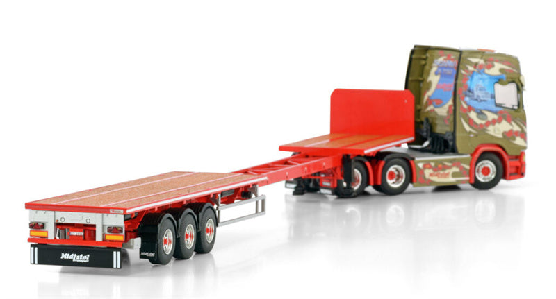 WSI SCANIA CS20H 6X4 FLATBED TRAILER - 3 AXLE Midtstol 1:50 Truck Pre-built Model