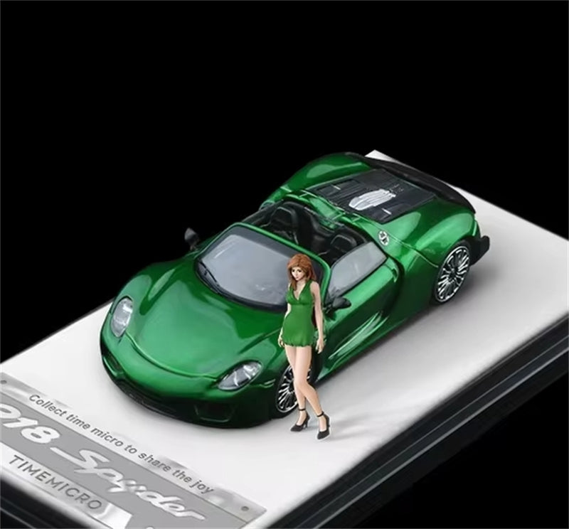 TimeMicro Porsche 918 Spyder Metallic Green w/ Doll Version Limited Edition 999PCS ONLY 1:64 car Pre-built Model view1