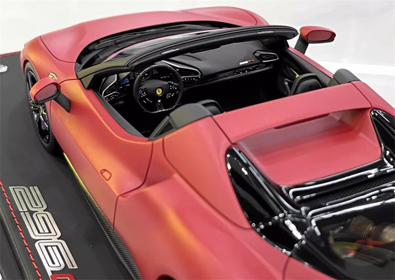 BBR MODELS Ferrari 296GTS convertible Matte Red Black Wheel Red caliper Leather base Limited Edition 1:18 Car Pre-built Model view12