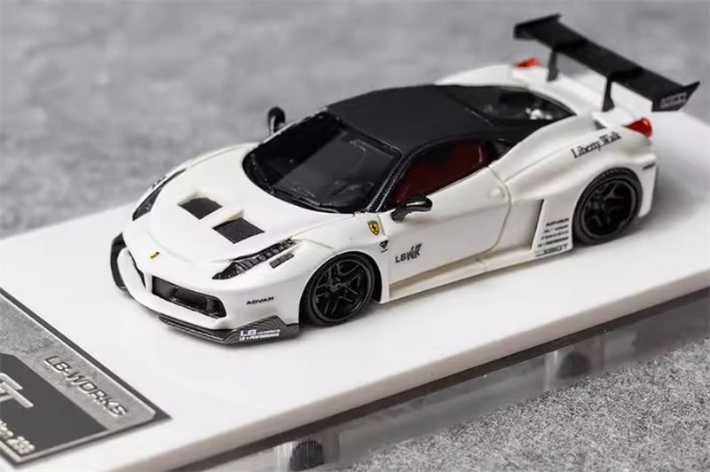 Flame Ferrari 458 GT LBWK wide body modified car Limited Edition 299PCS ONLY White Black Top noctilucent 1:64 Car Pre-built Model view1