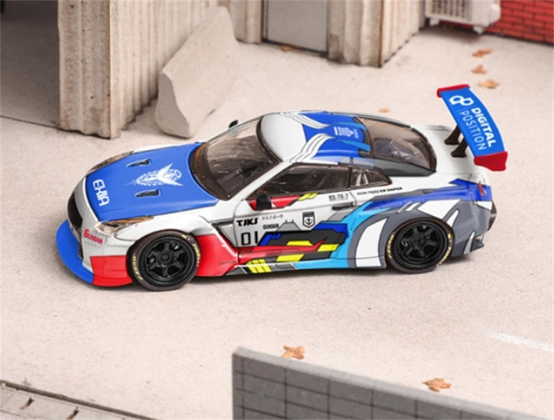 Fuji Nissan GT-R R35 Pandem Rocket Bunny Widebody Modification Car Mech White Blue - Regular Edition Limited Edition 599PCS ONLY 1:64 Car Pre-built Model view1