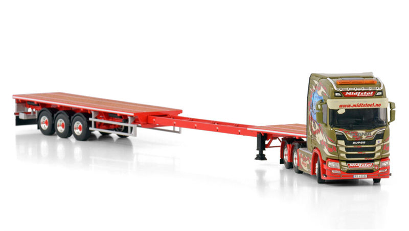 WSI SCANIA CS20H 6X4 FLATBED TRAILER - 3 AXLE Midtstol 1:50 Truck Pre-built Model