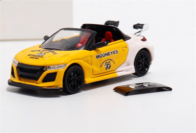 Mortal Honda S660 Mugen Convertible Wide body modified version Small tail wing moon eye coating - with top cover 1:64 Car Pre-built Model view1