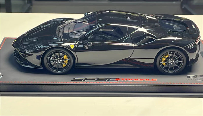 BBR MODELS Ferrari SF90 Stradale New Black Daytona Black wheel yellow calipers Leather base Limited Edition 30PCS ONLY 1:18 Car Pre-built Model view3