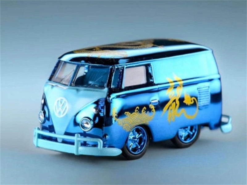 HY Model VW mini Bus Kombi version 1960 Chrome Blue Year of Dragon Limited Edition 499pcs ONLY 1:64 Car Pre-built Model
