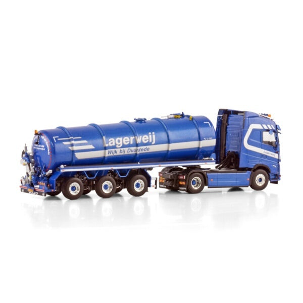 1:50 VOLVO LAGERWEIJ FH5 4X2 TANK TRAILER 3 AXLE WSI  Blue Diecast Model
