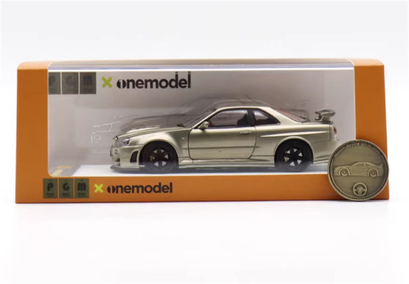 1:43 Nissan GTR Nismo R34 Z-TUNE  Jade Green  PGM x onemodel Regular Edition White base Limited Edition 688PCS ONLY DIECAST Car Model