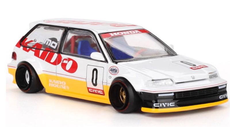 KaidoHouse x MiniGT Honda Civic EF KANJO V1 #0 White yellow color box packaging 1:64 Car Pre-built Model view7