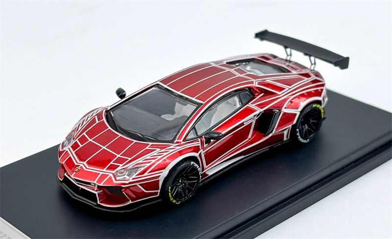 KING MODEL Lamborghini LP700 AVENTADOR Burst Pattern Luminous Edition Electroplated Red 1:64 Car Pre-built Model view1