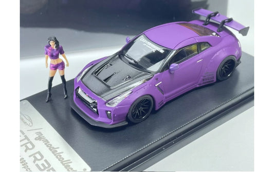 1:64 Nissan GTR R35 LB   mymodelcollect Matte purple carbon cover w/ Figure Limited Edition 999PCS ONLY DIECAST Model