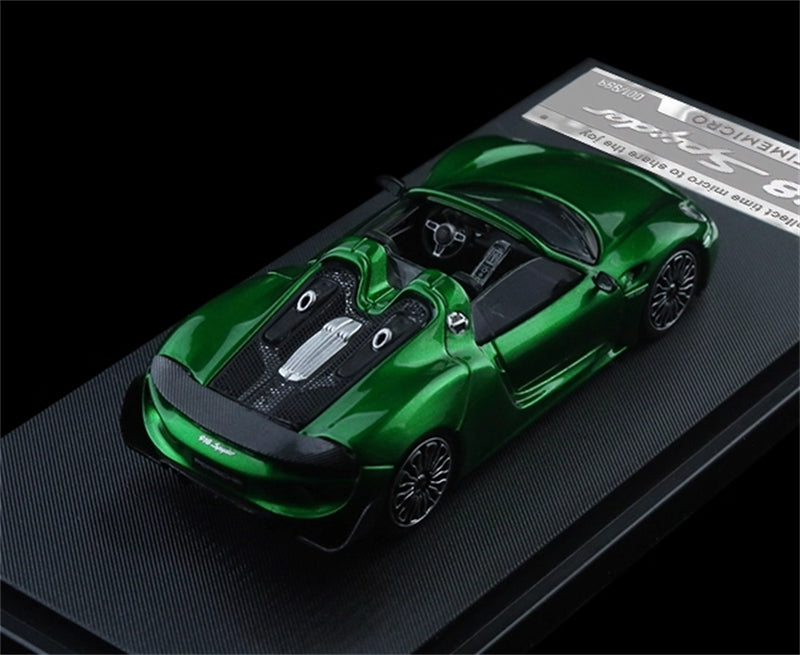TimeMicro Porsche 918 Spyder Metallic Green Regular Version Limited Edition 999PCS ONLY 1:64 car Pre-built Model view2
