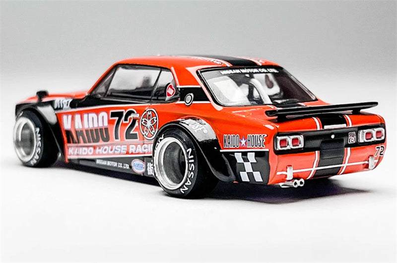 KaidoHouse x MiniGT Nissan Skyline 2000GT-R (KPGC10) Kaido Racing V1 China Edition Orange black Stripes color box packaging 1:64 Car Pre-built Model view9