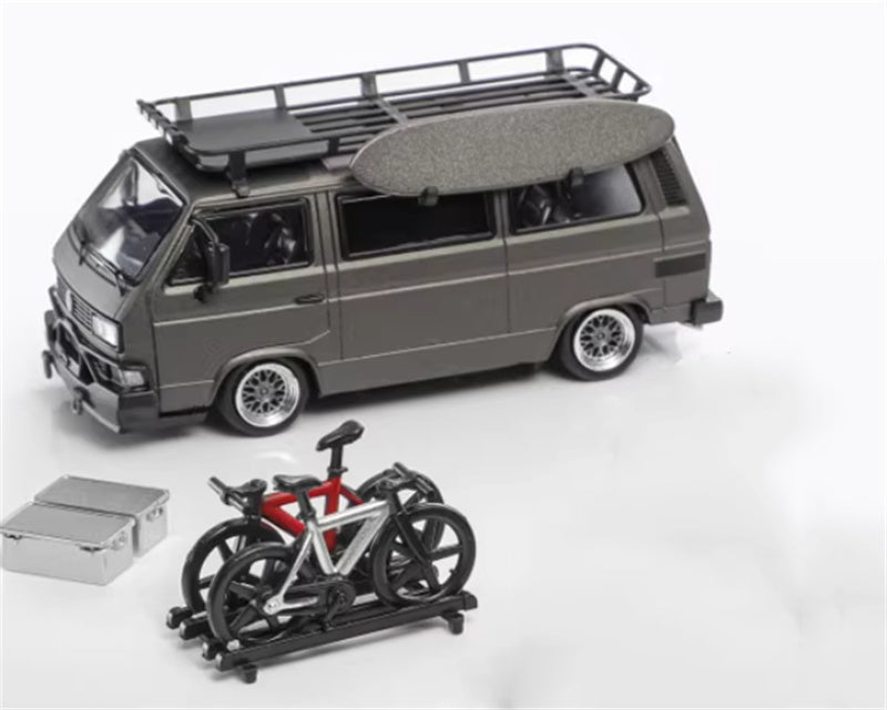 Mortal VW T3 Magway van Exhibition version matte gray with accessories 1:64 Car Pre-built Model view5